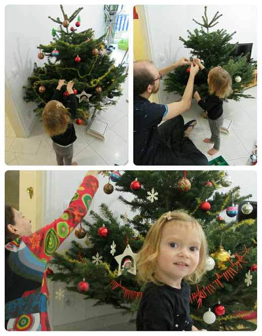 Decorating a Christmas tree